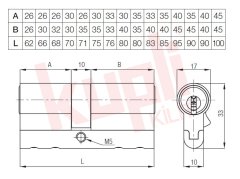 Kale 68 mm Tüpten Şifreli Mandallı Silindir - 5 Anahtarlı 26+10+32 - 164CECM